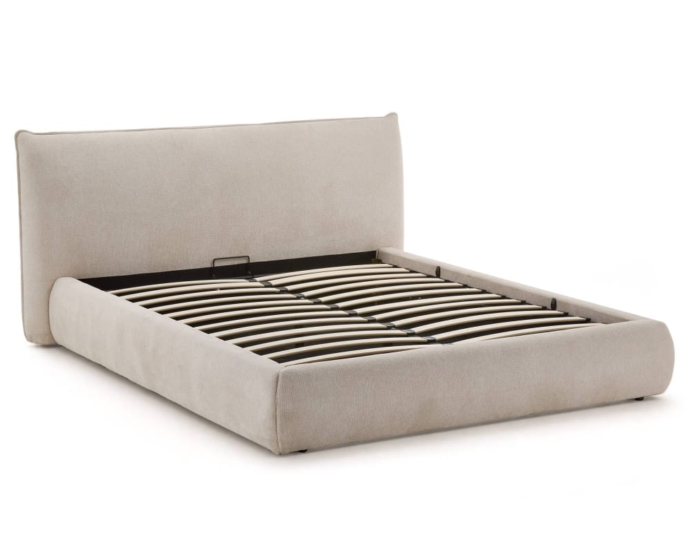 Lit coffre 160x200 cm en tissu texturé beige Lit coffre 160x200 cm en tissu texturé beige