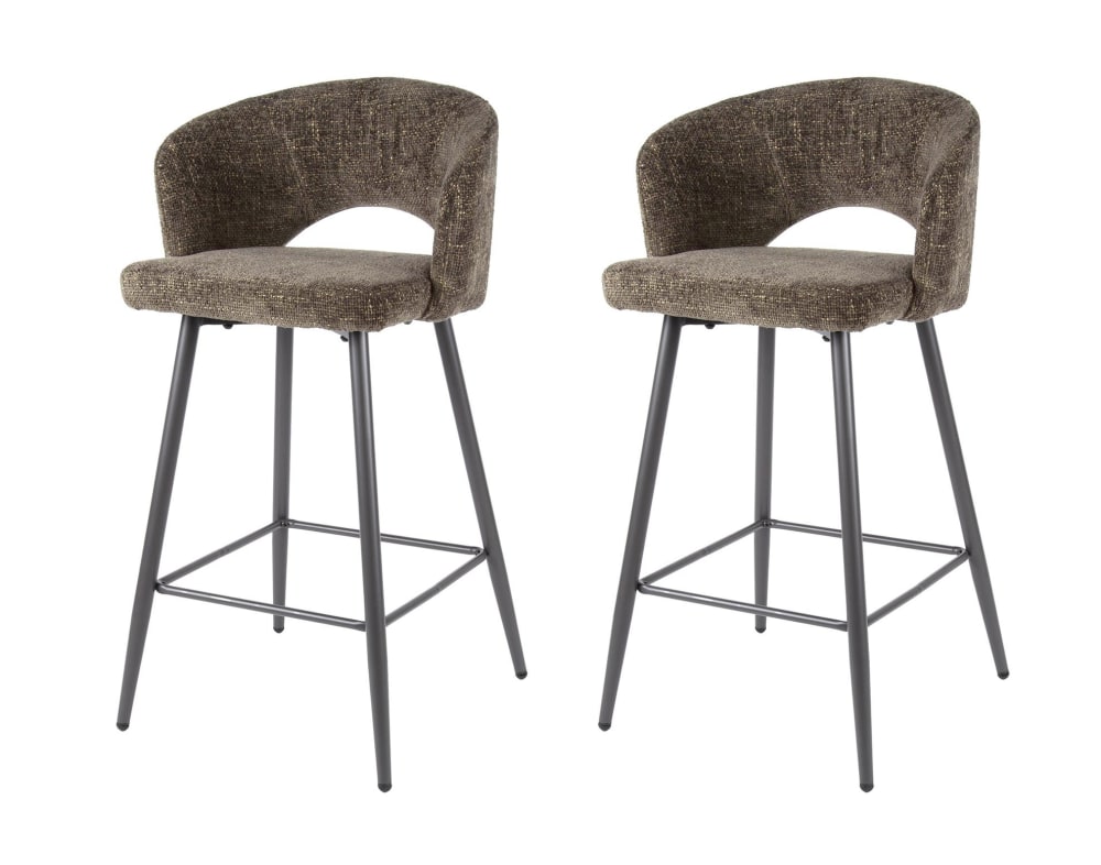 Lot de 2 tabourets contemporain en tissu texturé marron