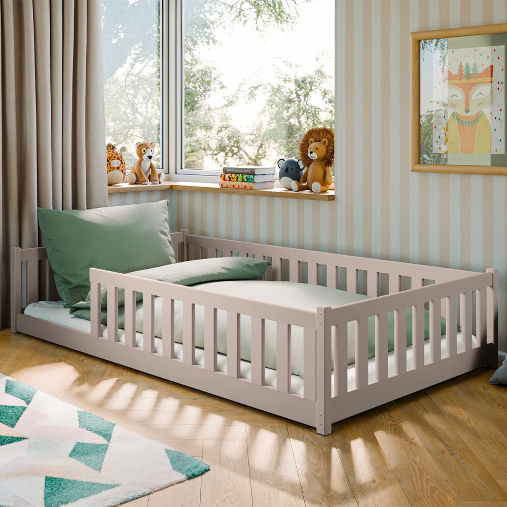 Petits meubles Bett am Boden 120x200 inkl. Boxspring Holz Kaschmir BEIGE HOLZ Baby