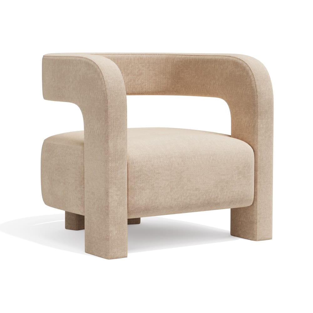 Fauteuil en velours chenillé beige foncé Fauteuil en velours chenillé beige foncé