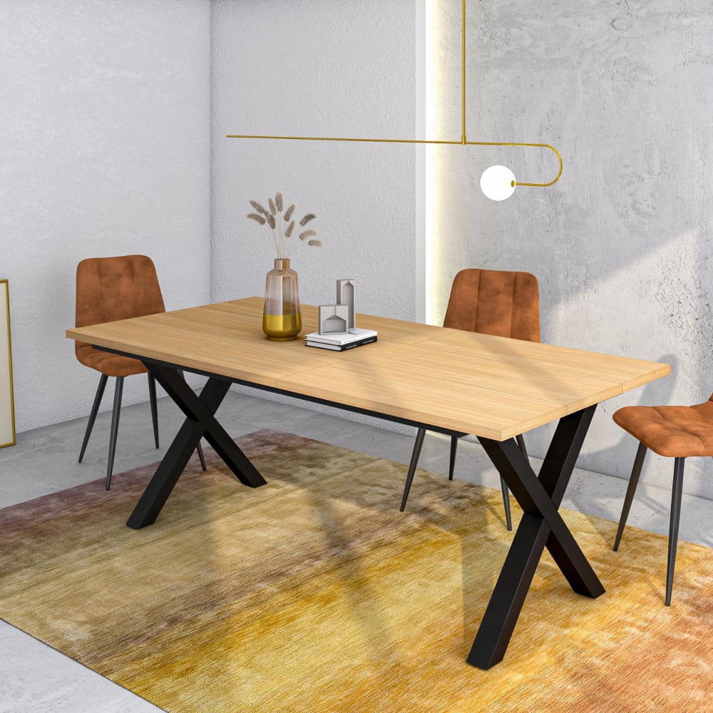 Skraut home Esstisch Holzeffekt Eiche hell 194x90x74cm style modern Beige Spanplatte