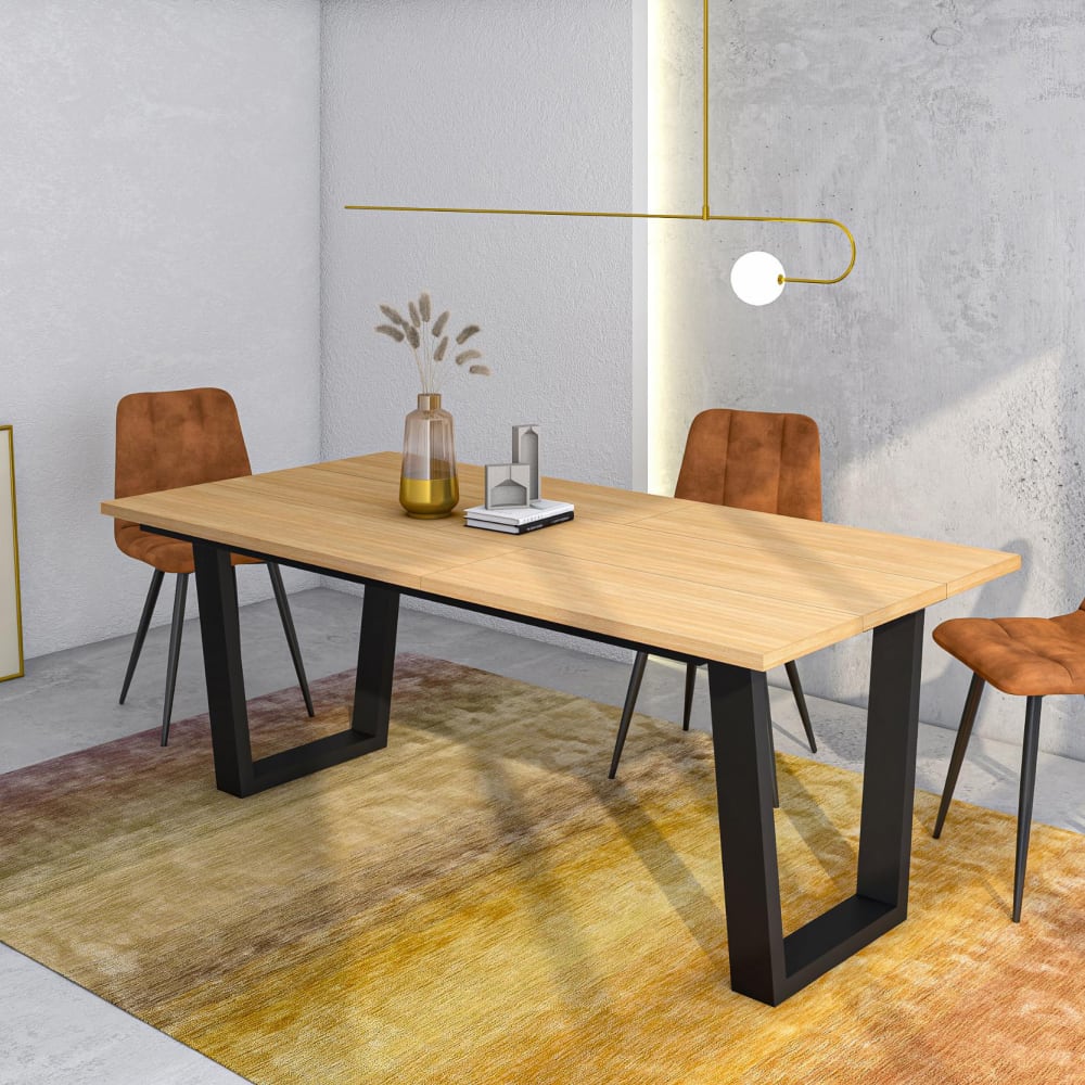 Skraut home Esstisch Holzeffekt Eiche hell 194x90x74cm style modern Beige Spanplatte