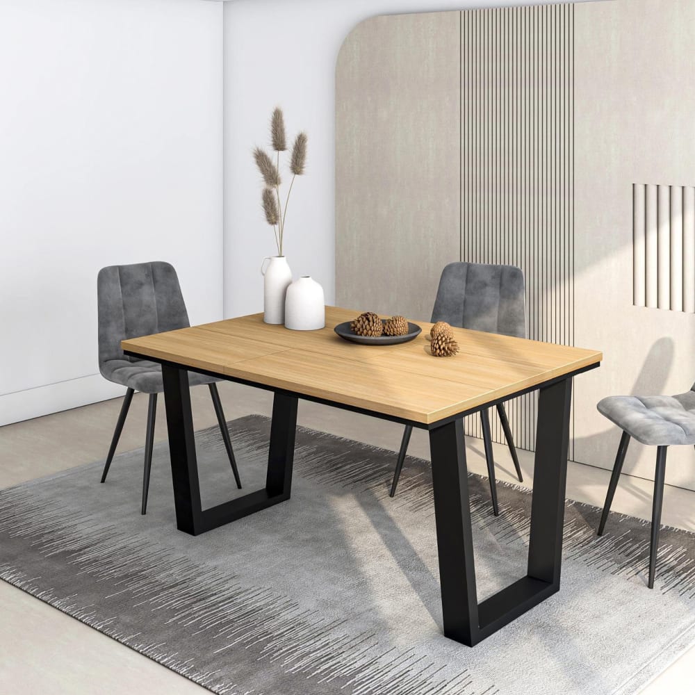 Table à manger effet bois de chêne clair 140x90x74cm Table à manger effet bois de chêne clair 140x90x74cm