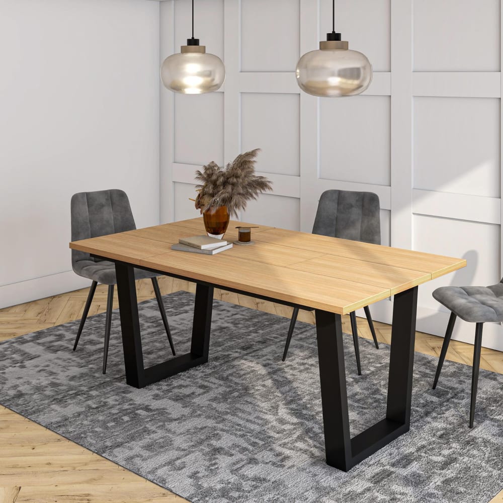 Table à manger effet bois de chêne clair 167x90x74cm Table à manger effet bois de chêne clair 167x90x74cm