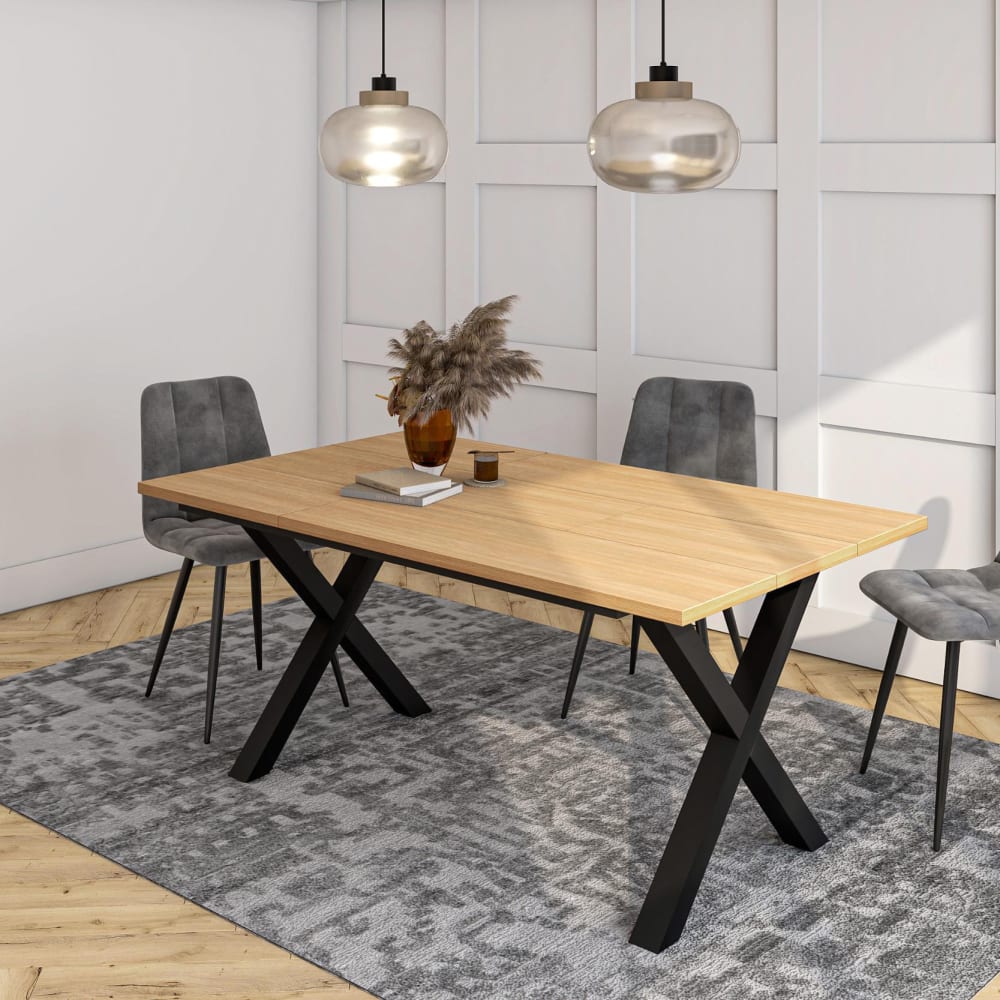 Skraut home Esstisch Holzeffekt Eiche hell 167x90x74cm style modern Beige Spanplatte