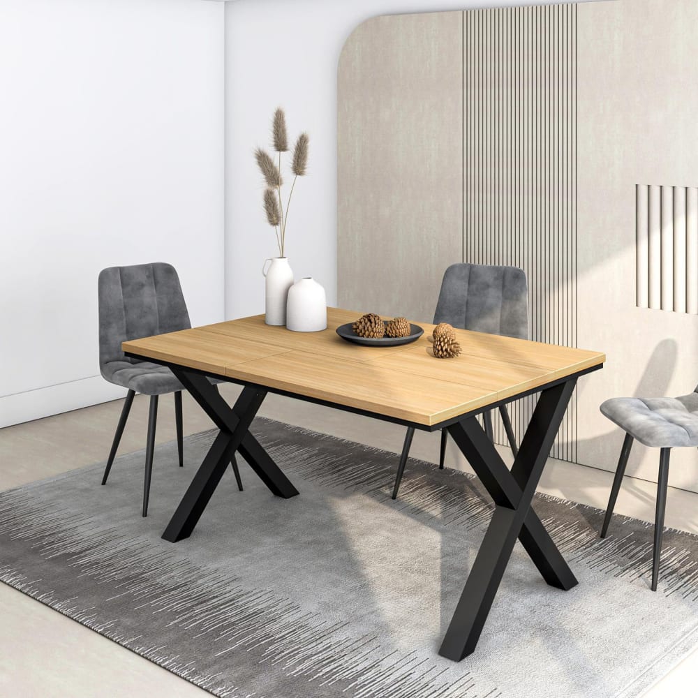 Skraut home Esstisch Holzeffekt Eiche hell 140x90x74cm style modern Beige Spanplatte