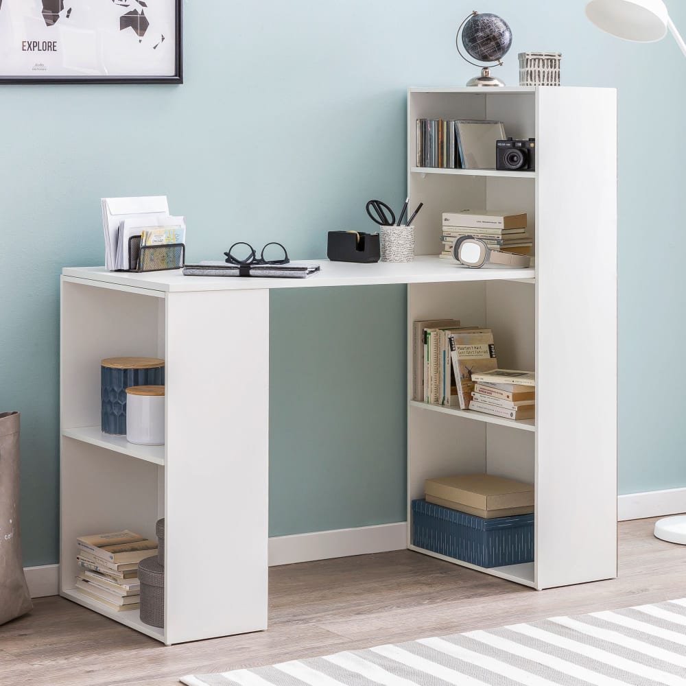 Bureau avec rangement 120x53x120 cm décor blanc