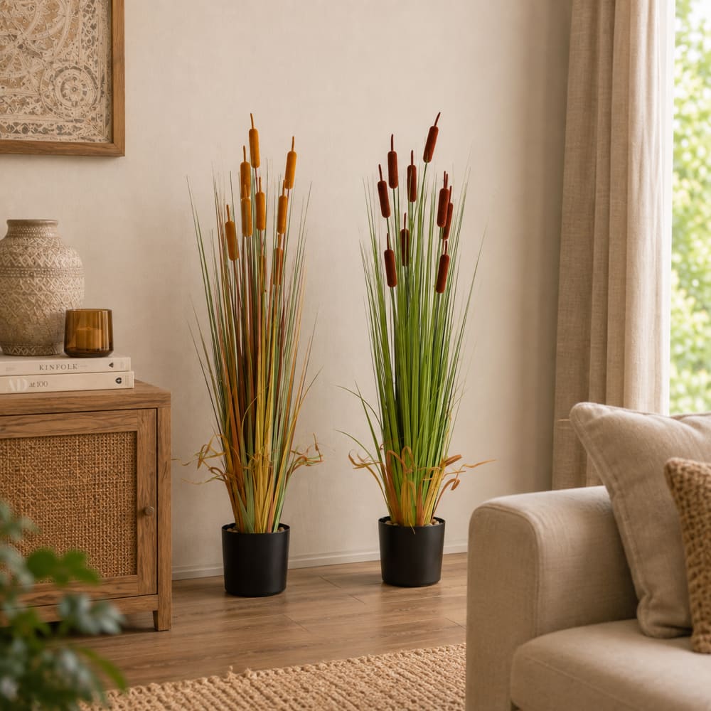Lot 2 plantes roseau en pe et pvc rouge 40x40x120 cm