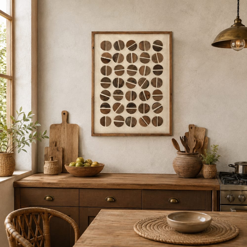 Tableau cercles 3d en bois recyclé et pin marron 62x4x82 cm