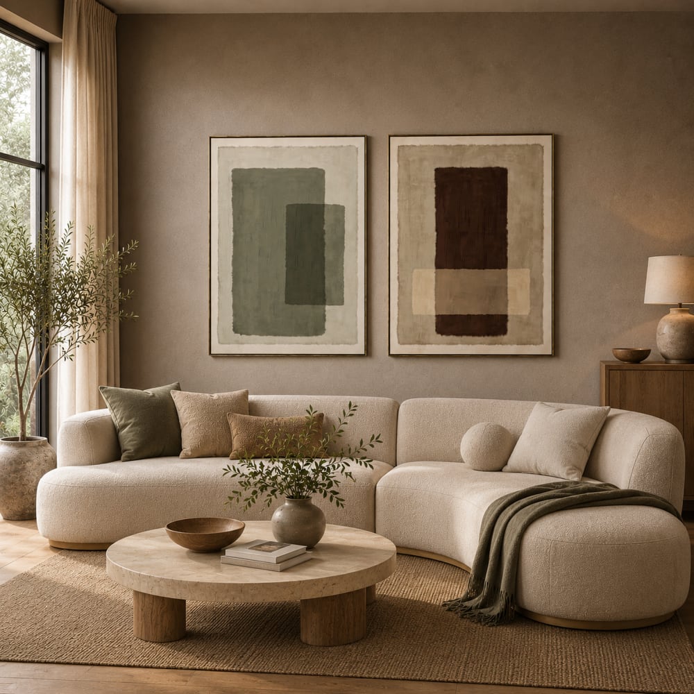 Lot 2 tableaux urbains en tissu vert menthe 90x4x120 cm — vue 3