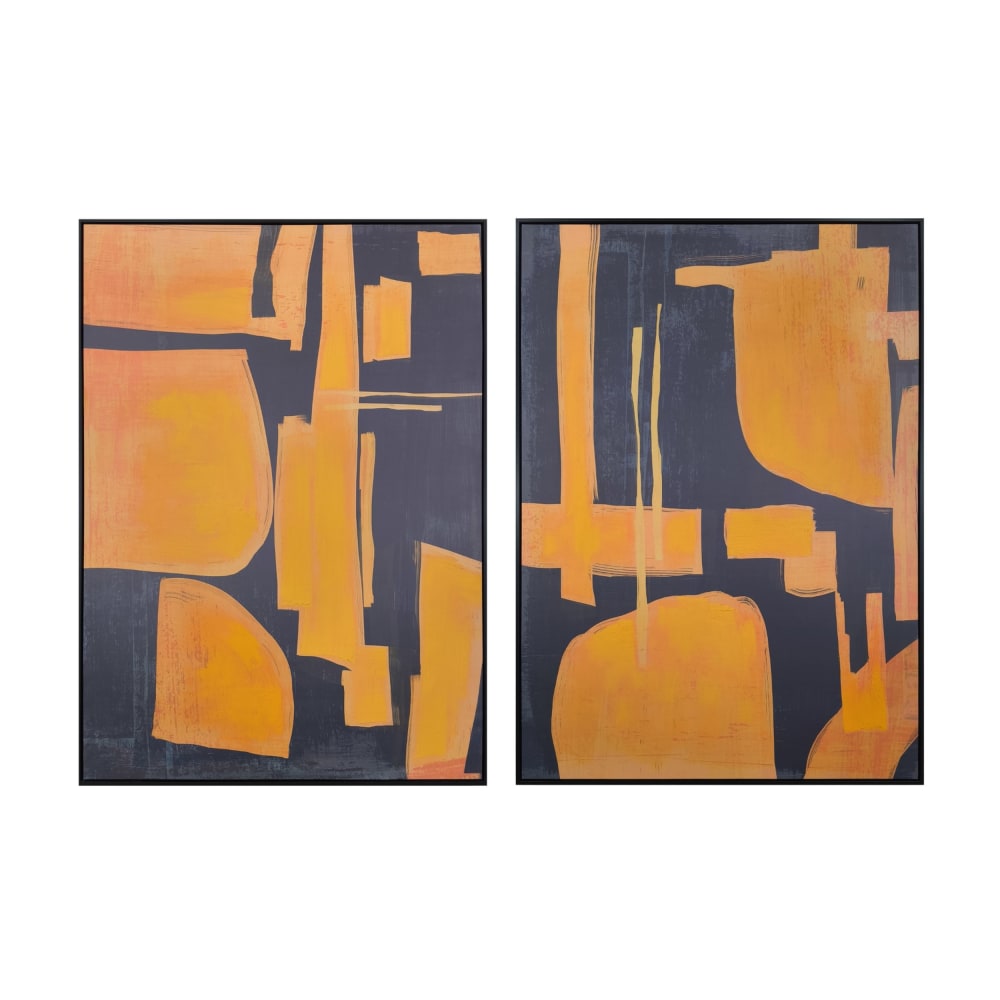 Lot 2 tableaux abstraits en tissu orange 103x4x143 cm