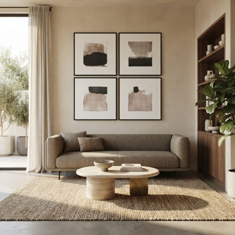 Lot 4 tableaux abstraits en tissu noir 60x4x60 cm