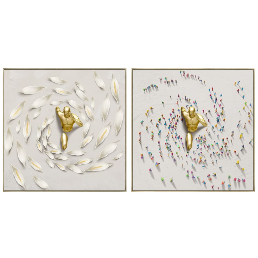 Lot 2 tableaux homme en tissu et résine doré 80x17x80 cm — vue 3