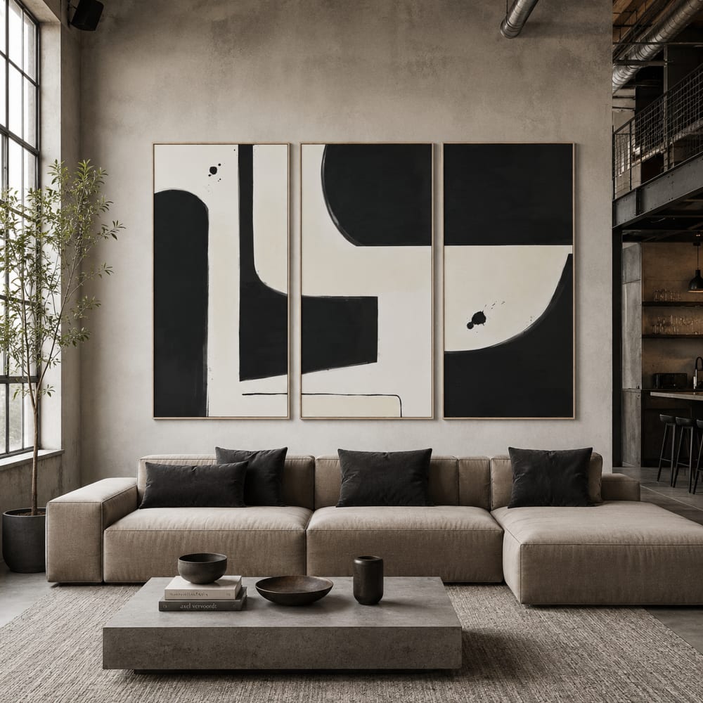 conjunto de 3 cuadros lienzo moderno enmarcado negro 180x4x120 cm