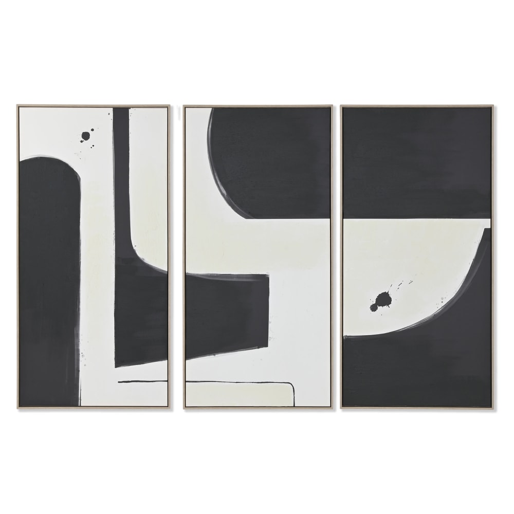 Ensemble de 3 tableaux modernes encadrés en tissu noir 180x4x120 cm