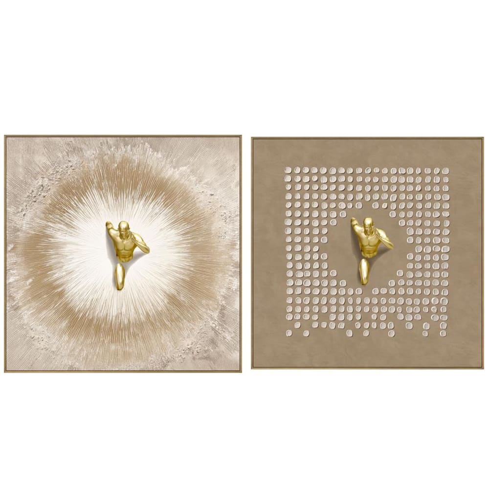 Lot 2 tableaux homme en tissu et résine marron 80x13x80 cm