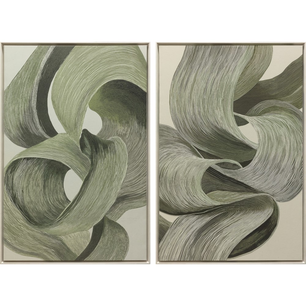 Lot 2 tableaux abstraits en tissu vert 80x3x120 cm