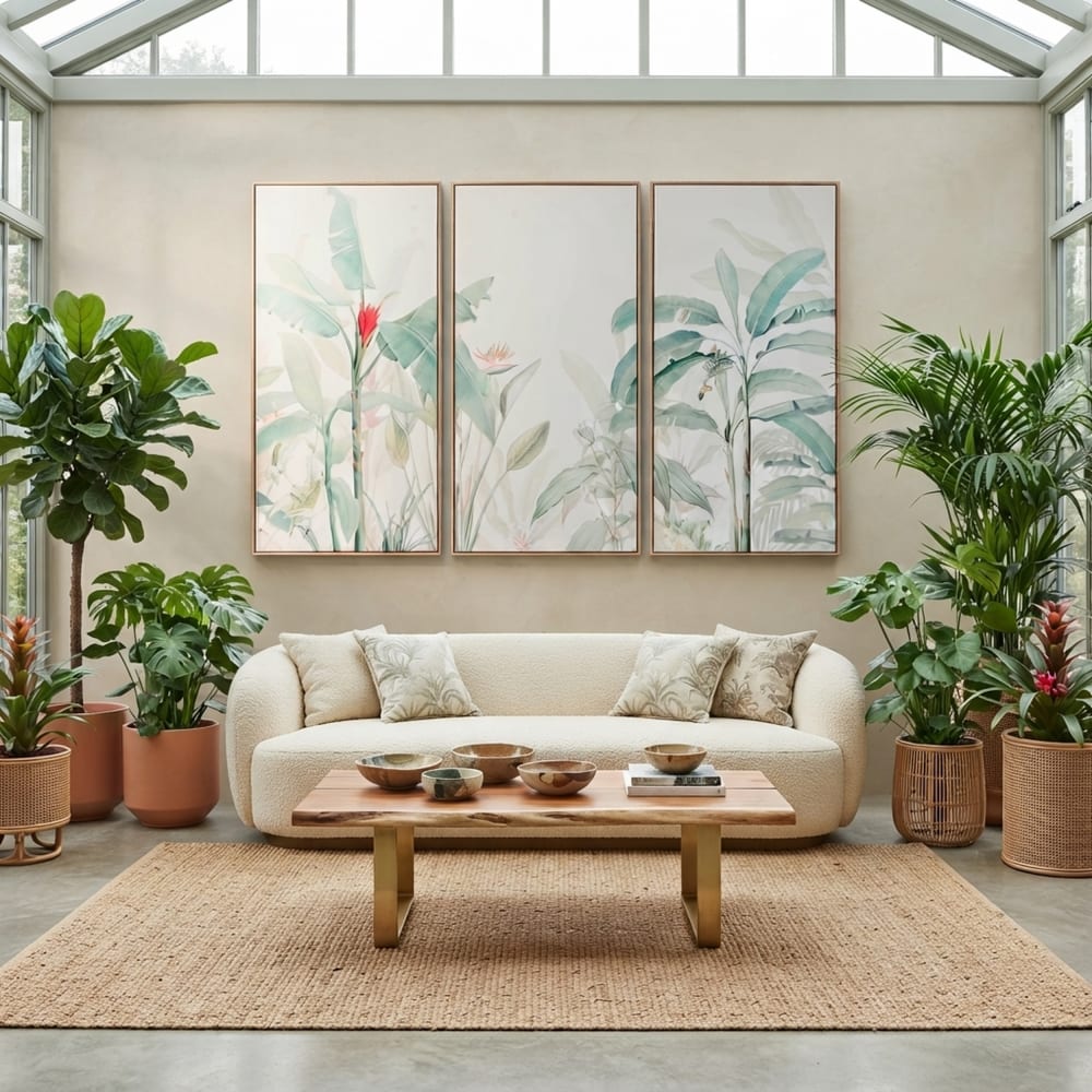 Ensemble de 3 tableaux tropicaux en tissu vert 180x4x120 cm — vue 3