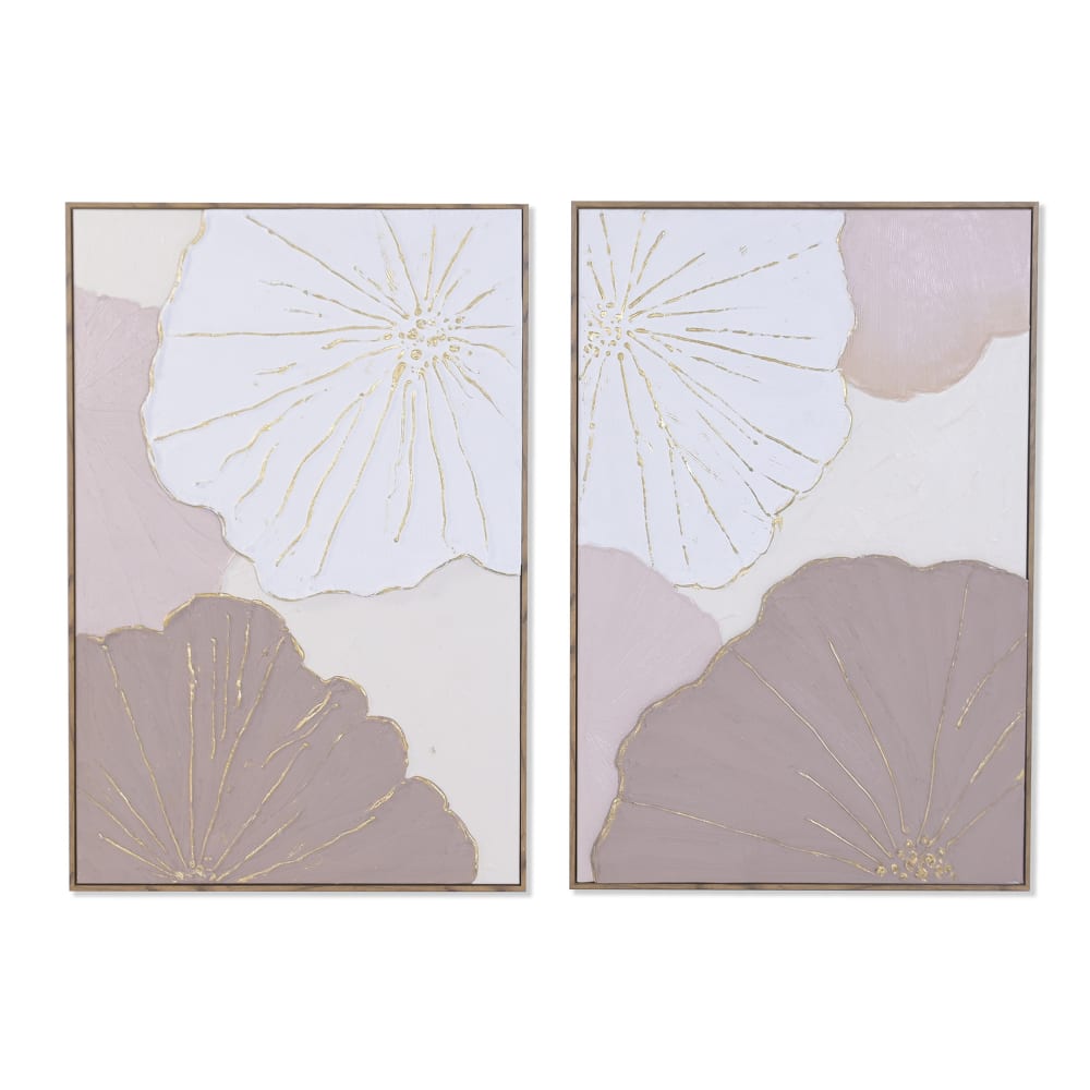 Lot 2 tableaux lumineux feuilles 3d en tissu beige 80x4x120 cm