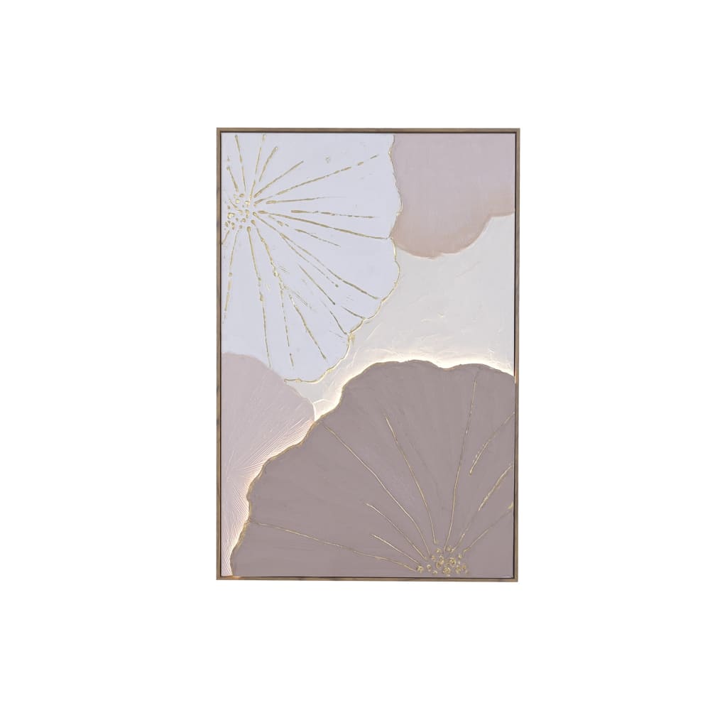 Lot 2 tableaux lumineux feuilles 3d en tissu beige 80x4x120 cm — vue 4
