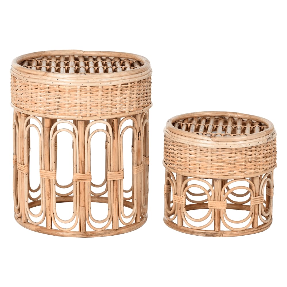Ensemble de 2 tables d'appoint en osier marron 42x42x47 cm
