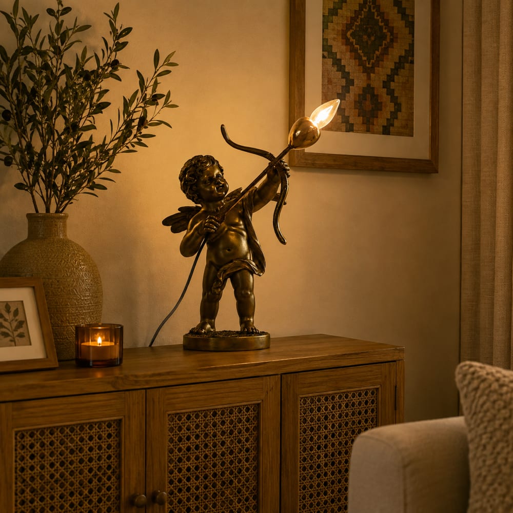 Lampe cupidon en résine doré 31x22x47 cm — vue 3