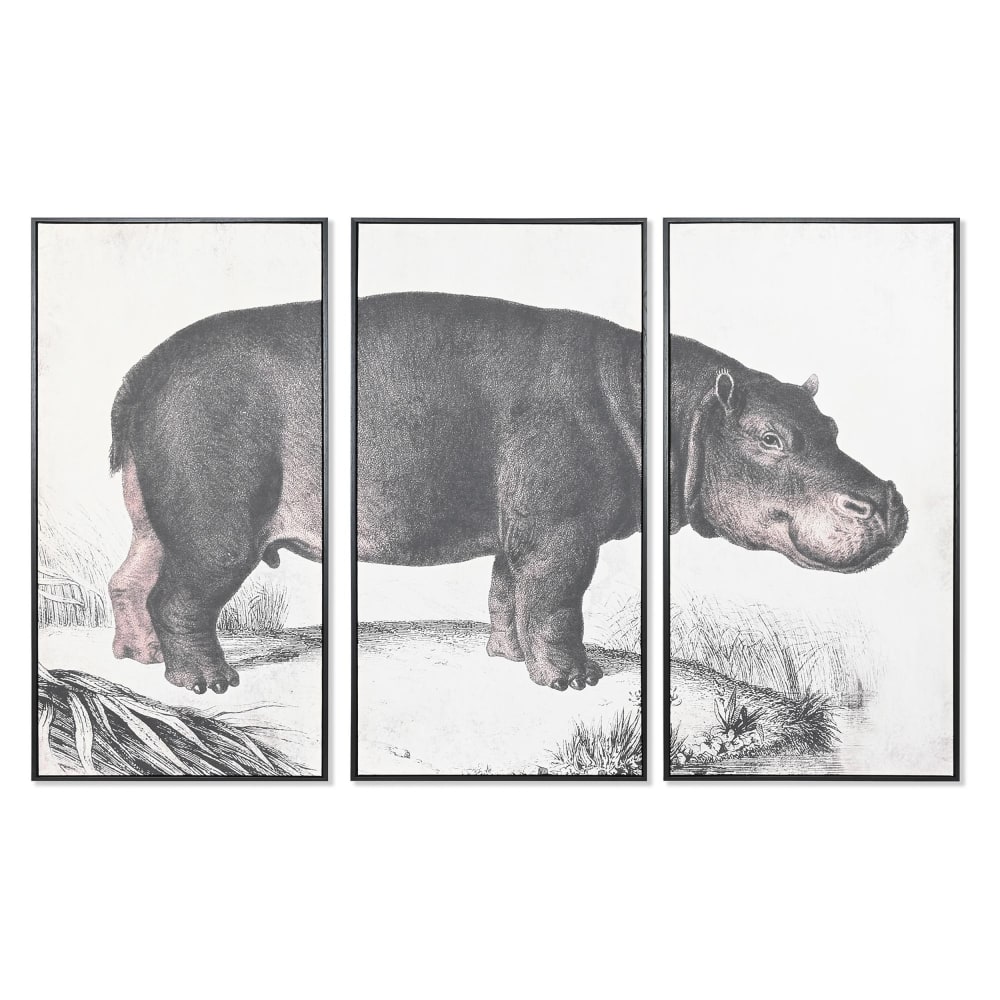 Ensemble de 3 tableaux hippopotame en tissu noir 180x4x120 cm — vue 3