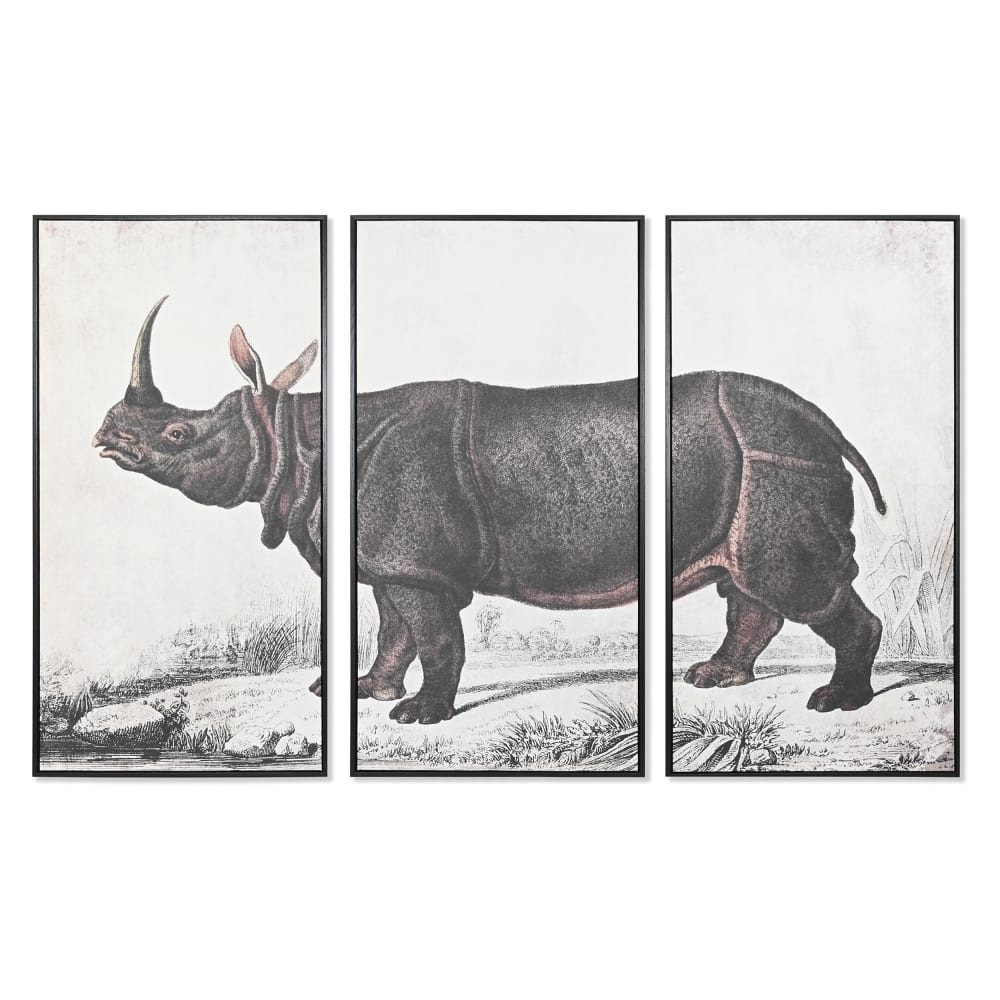 Ensemble de 3 tableaux rhinocéros en tissu noir 180x4x120 cm — vue 3