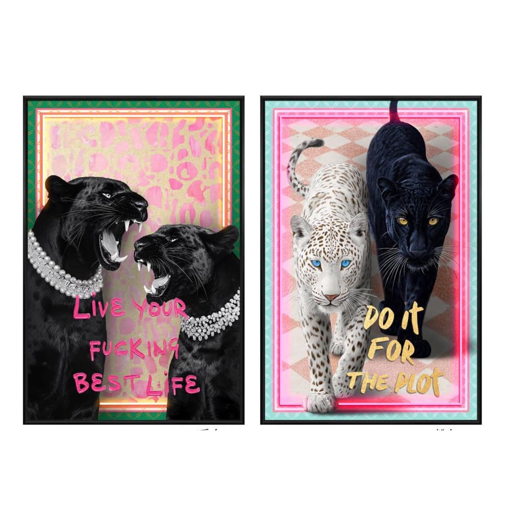Lot 2 tableaux lumineux panthères glam noir 61x4x91 cm — vue 3