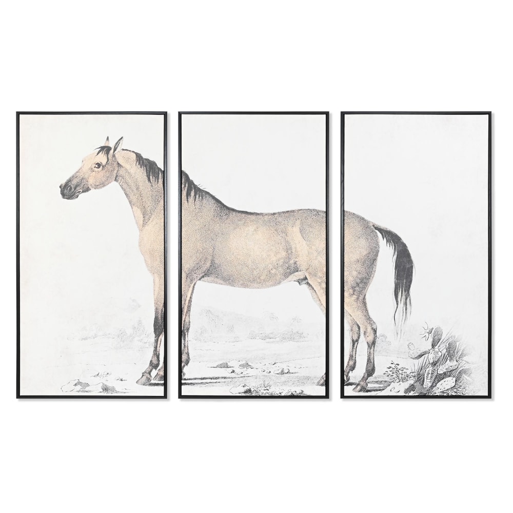 Ensemble de 3 tableaux cheval encadrés en tissu gris 180x4x120 cm — vue 3