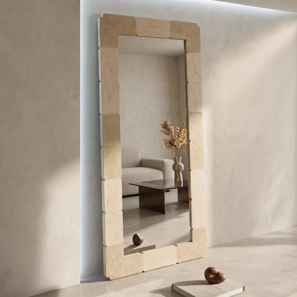 Mauro Ferretti Rechteckiger Wandspiegel, natürlicher Stil, 70x3x160 cm Braun Harz