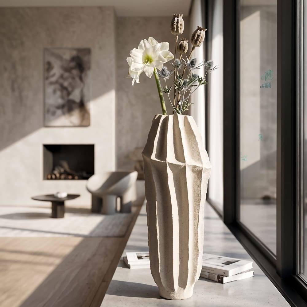Mauro Ferretti Vase im Japandi-Stil ø 22x60 cm Beige Harz
