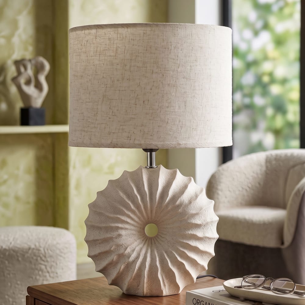 Mauro Ferretti Anemone Tischleuchte cm 32x24,5x49 Beige Keramik