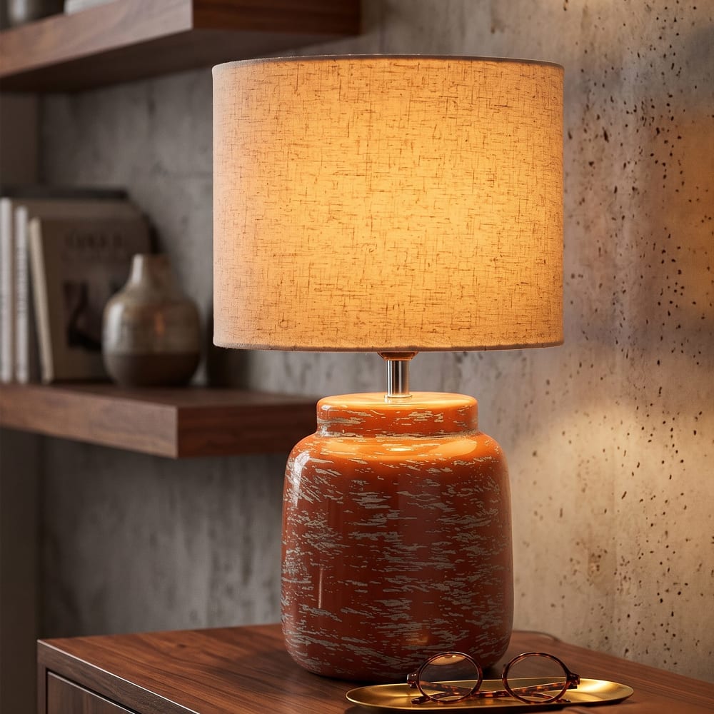 Mauro Ferretti Orangefarbene Tischleuchte im modernen Stil, Ø 27 cm x 47,5 cm orange Keramik