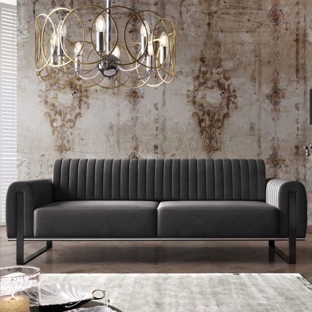 Sofa, 228 cm, Samt Dunkelgrau schwarze Füße - Maisons Du Monde