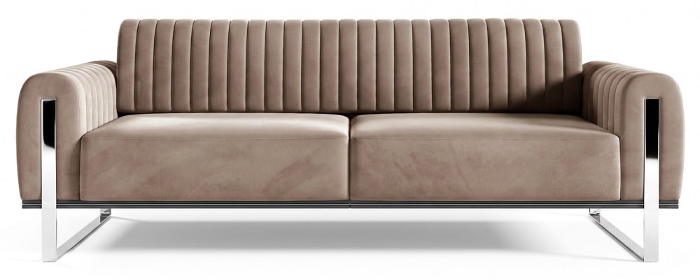 Selsey Sofa, 228 cm, Samt Beige verchromte Füße style classic chic Beige Holz