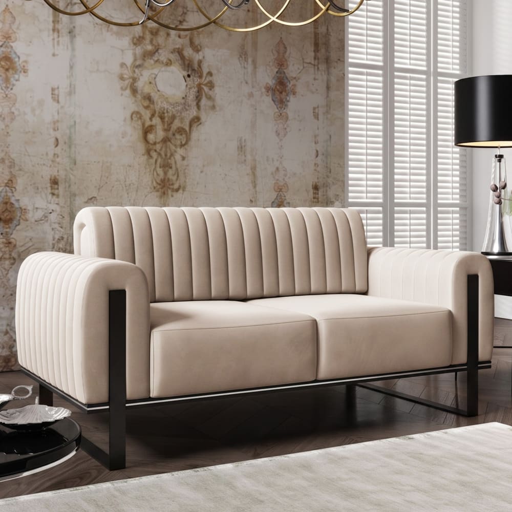 Sofa, 164 cm, Samt Hellbeige schwarze Füße - Maisons Du Monde