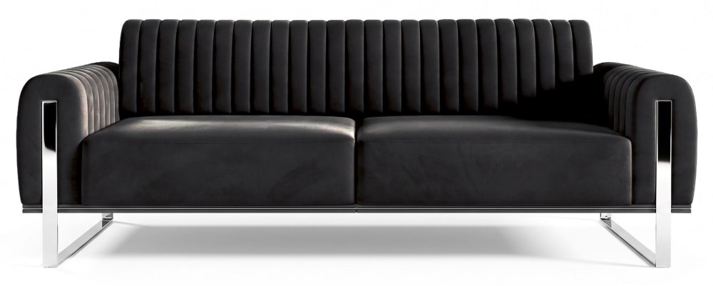 Selsey Sofa, 228 cm, Samt Schwarz verchromte Füße style classic chic Schwarz Holz