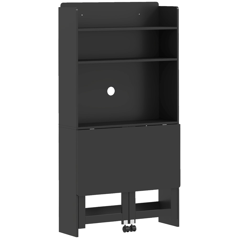 Bureau informatique avec étagères de rangement bois noir
