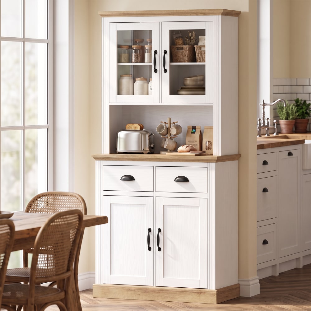 Armoire de cuisine 4 portes 2 tiroirs plan de travail bois blanc