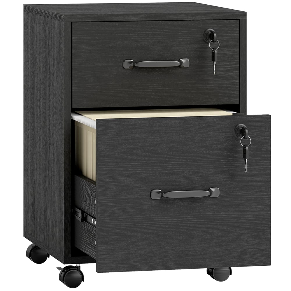Caisson bureau mobile avec 2 tiroirs bois noir