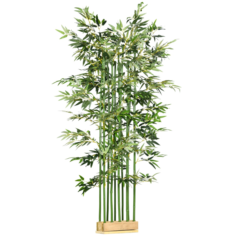 Bambou artificiel feuilles réalistes pot bois de pin polyester vert