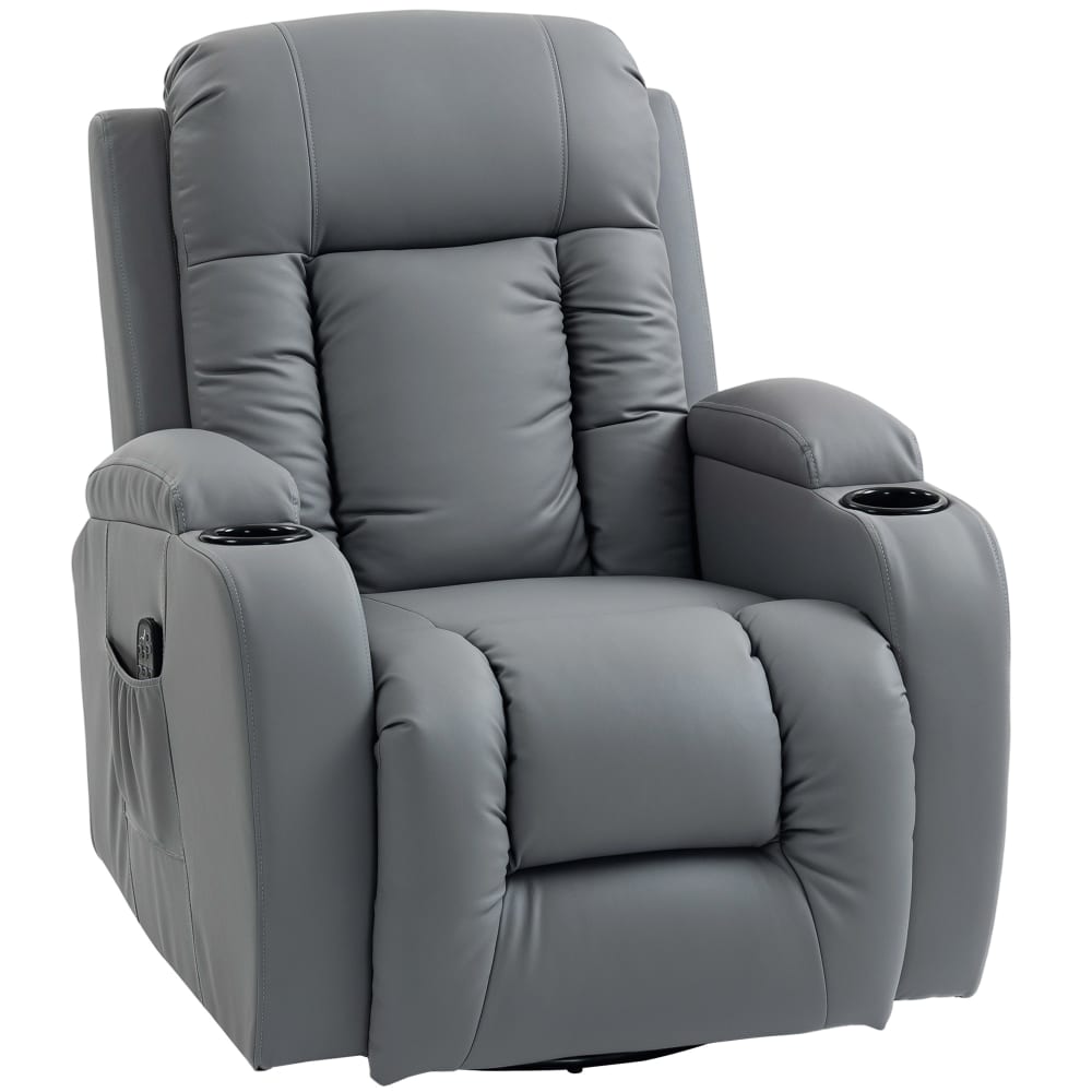 Fauteuil inclinable de massage chauffage pivotant 360° pu gris clair