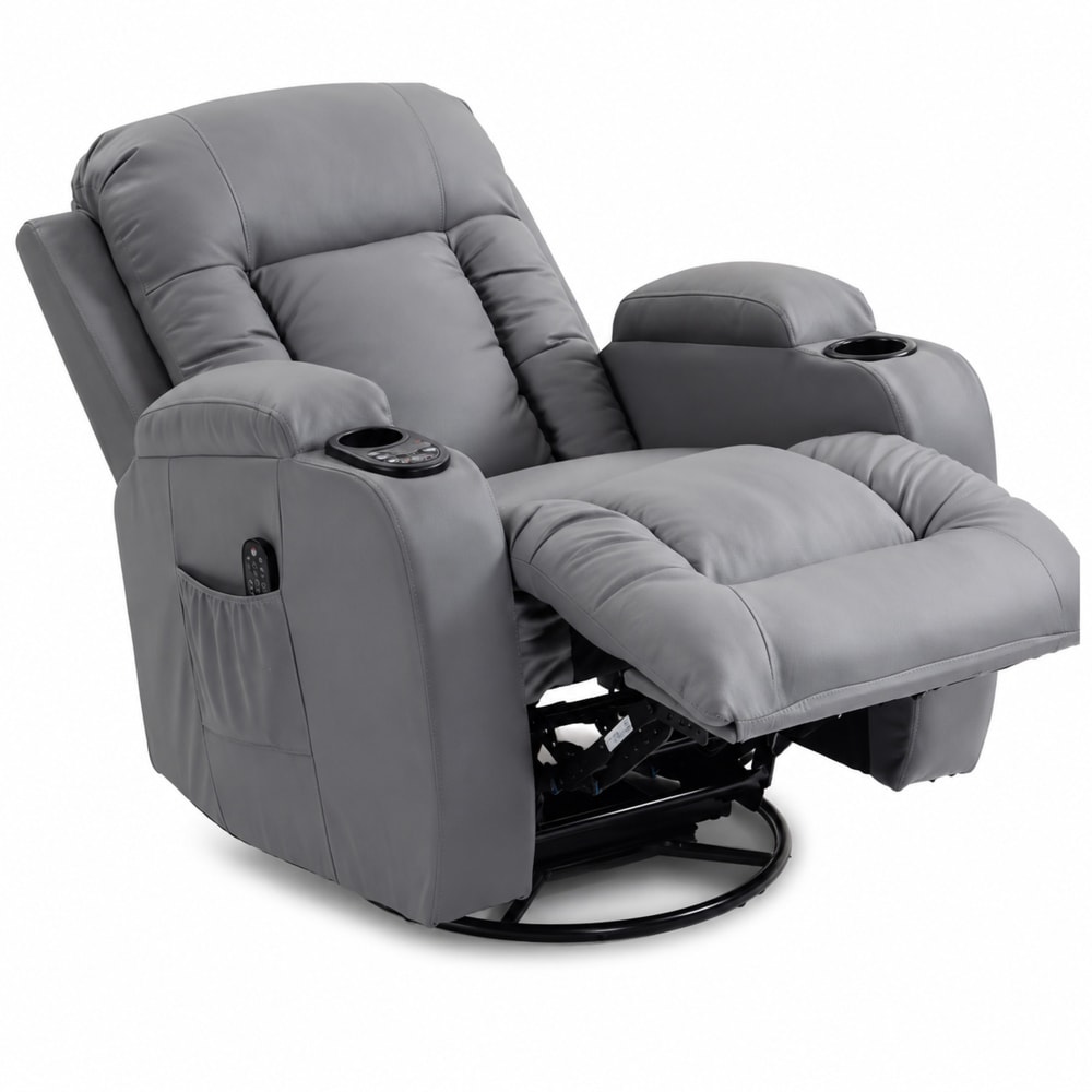 Fauteuil inclinable de massage chauffage pivotant 360° pu gris clair