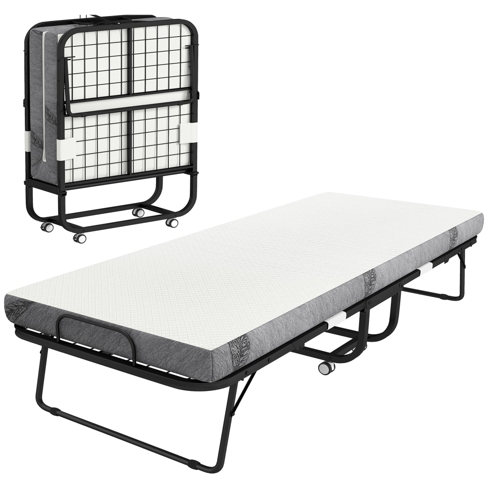 Lit pliant 1 personne 200 x 90 cm avec matelas cadre en acier blanc Lit pliant 1 personne 200 x 90 cm avec matelas cadre en acier blanc