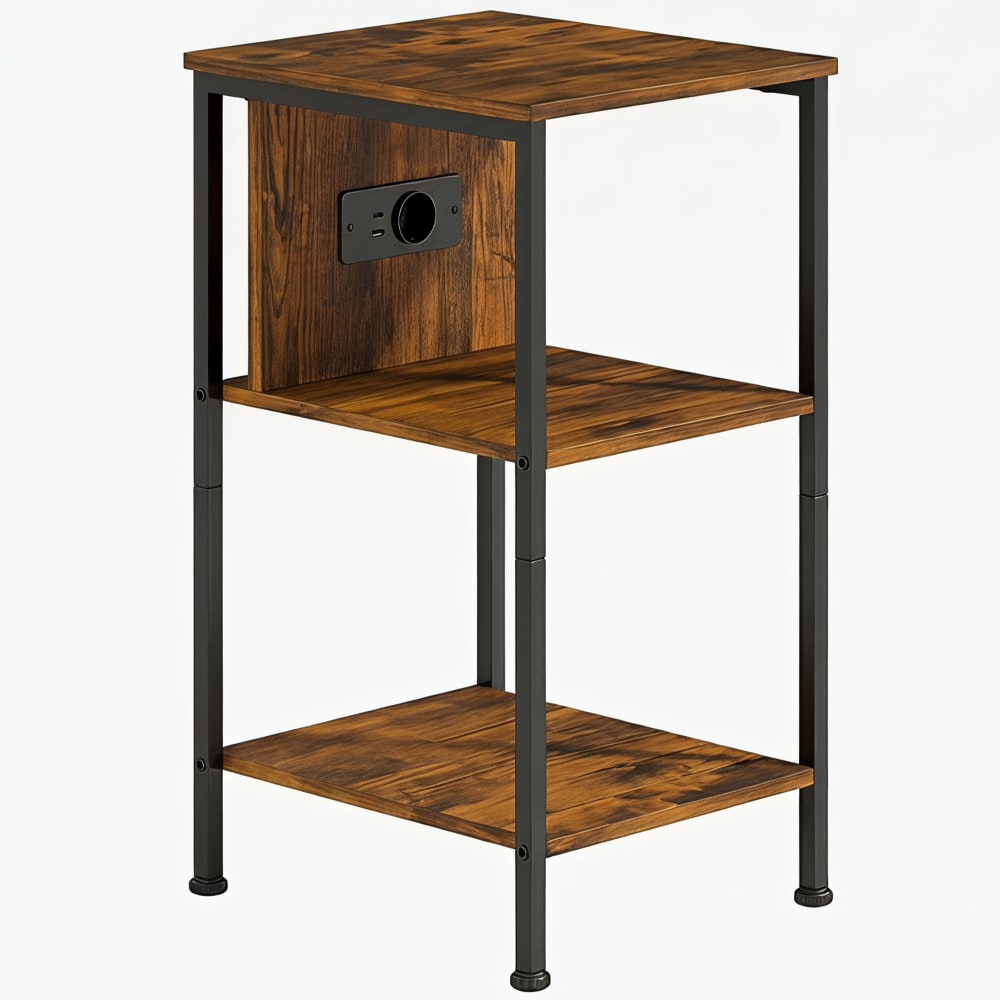 Table d'appoint avec station de charge bois brun rustique Table d'appoint avec station de charge bois brun rustique