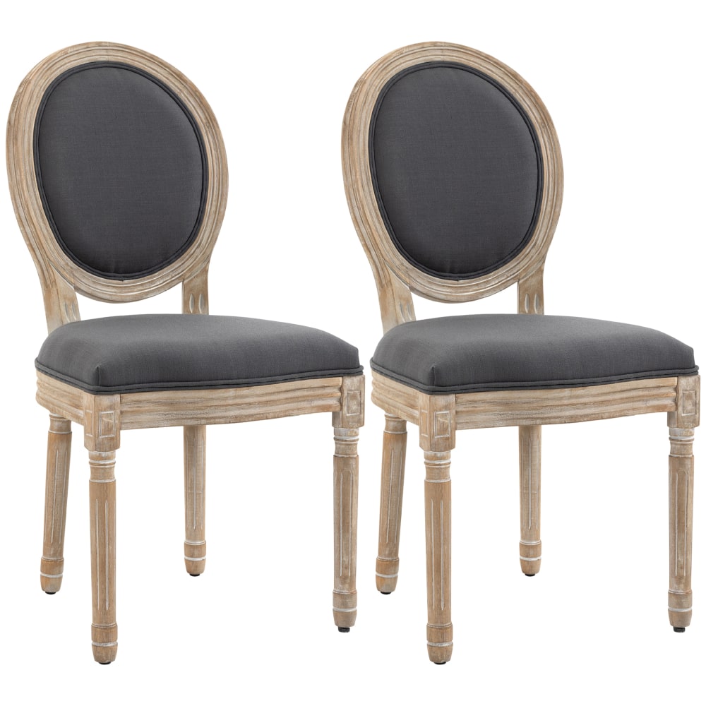 Lot de 2 chaises de médaillon style louis xvi tissu effet lin gris Lot de 2 chaises de médaillon style louis xvi tissu effet lin gris