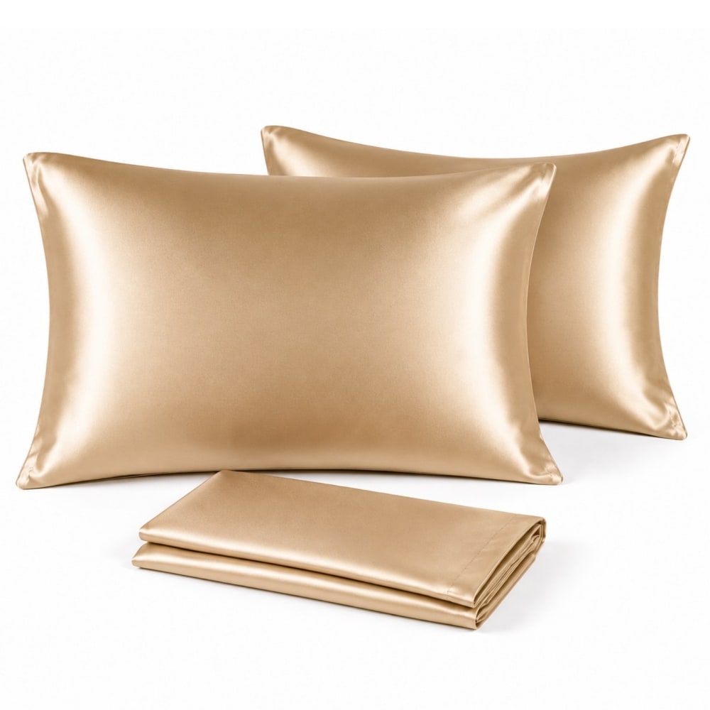 Lot de 2 taies d'oreiller en satin effet soie champagne doré, 70x50 cm
