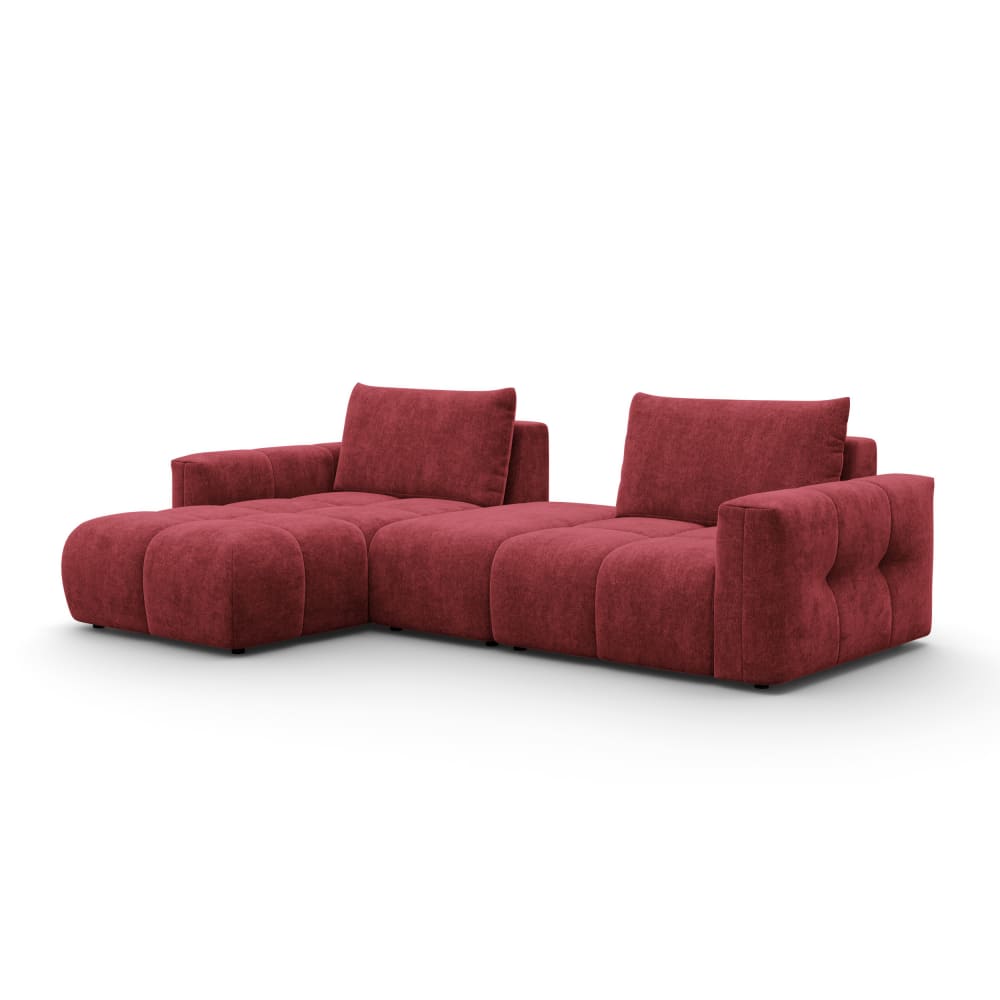 Canapé d'angle 4 places gauche avec pouf, tissu bordeaux Canapé d'angle 4 places gauche avec pouf, tissu bordeaux