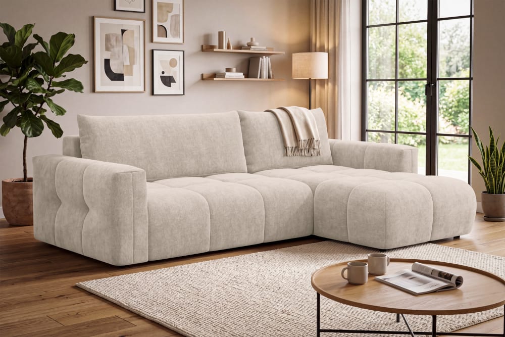 Courtois Laville Ecksofa 4-Sitzer rechts, Beige Beige Stoff